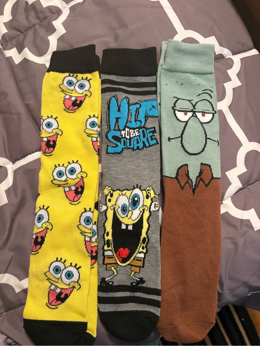SpongeBob SquarePants Character Crew Socks - Yellow, Gray, Seafoam set of 3